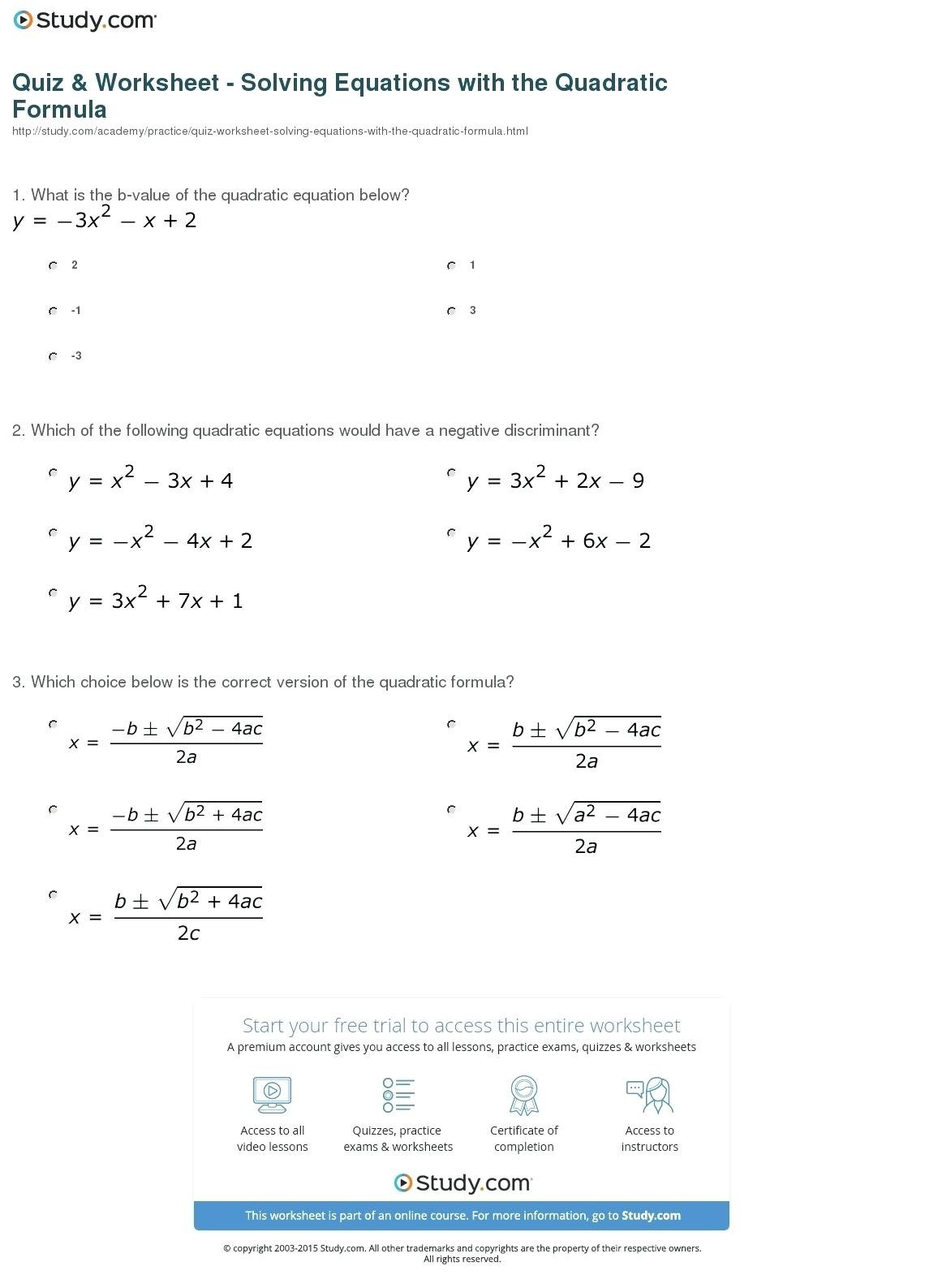 Solving Using The Quadratic Formula Worksheet Math Solving Using The Together With Solving Quadratic Equations By Factoring Worksheet Answers Algebra 2