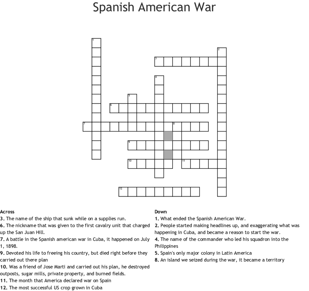 The Spanish American War Worksheet Answers