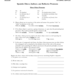 Spanish Direct Indirect And Reflexive Pronouns Also Direct Object Pronouns Spanish Worksheet With Answers