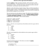 Spanish Ii Review Adjectivenoun Agreement Worksheet Within Spanish Adjectives Worksheet