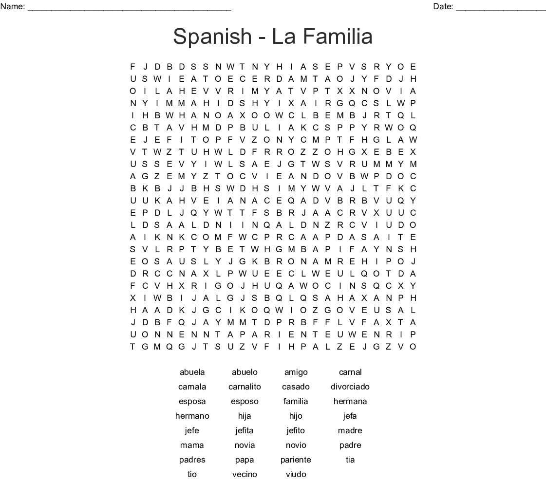 Spanish  La Familia Word Search  Wordmint In La Familia Worksheet In Spanish
