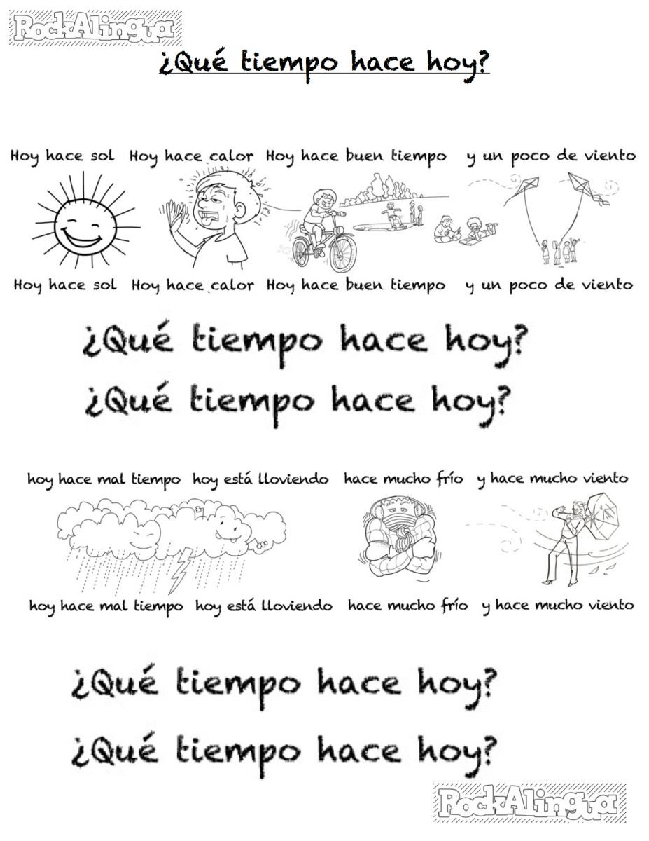 Spanish Weather Song For Kids Easy Level  Rockalingua Inside Spanish Weather Worksheets