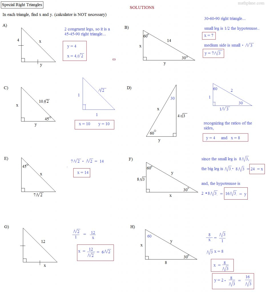 Special Right Triangles Worksheet Answe Similar Right Triangles For Special Right Triangles Worksheet Pdf
