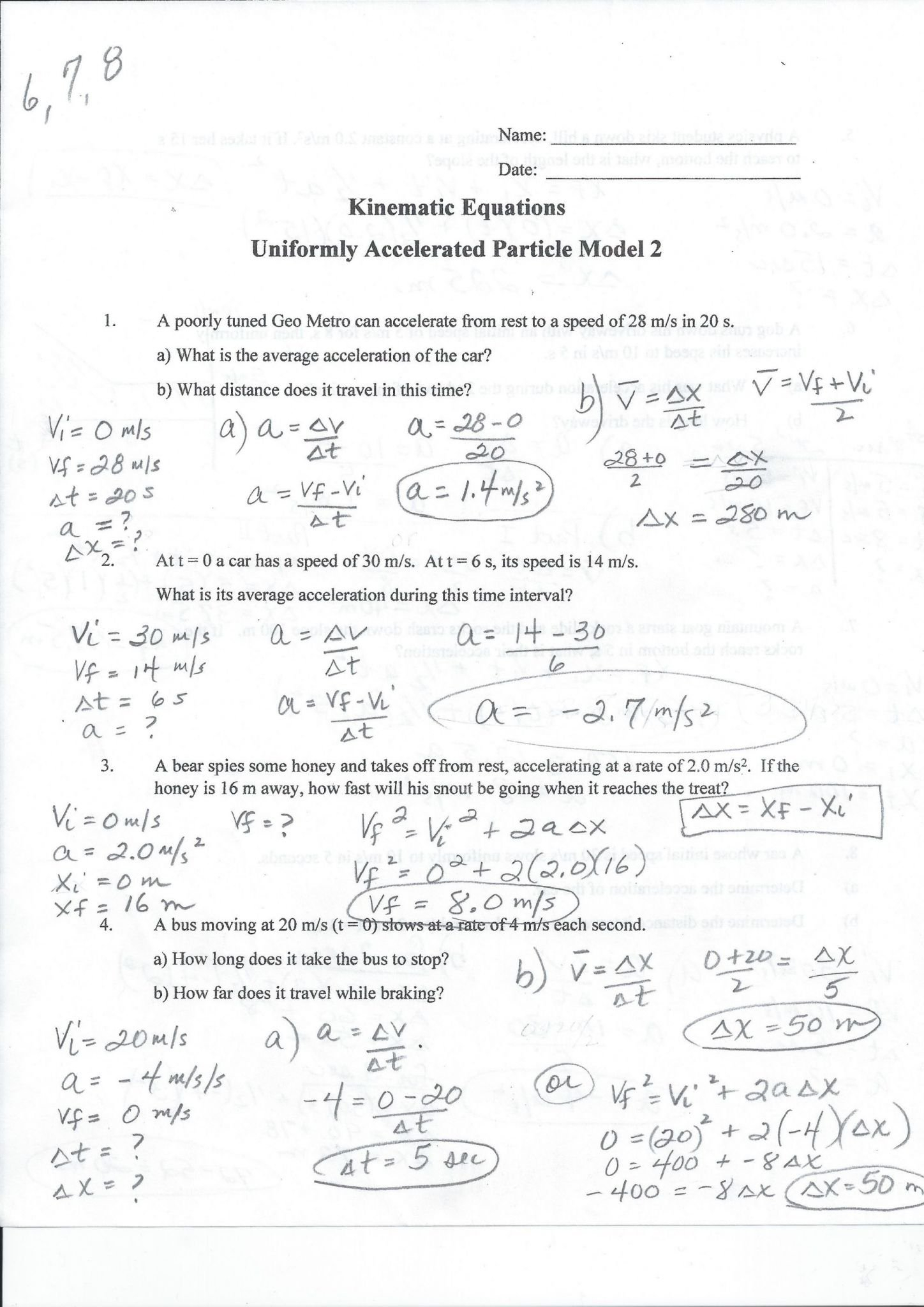 Speed Velocity And Acceleration Calculations Worksheet Answers Key Or Speed Velocity And Acceleration Calculations Worksheet Answers Key