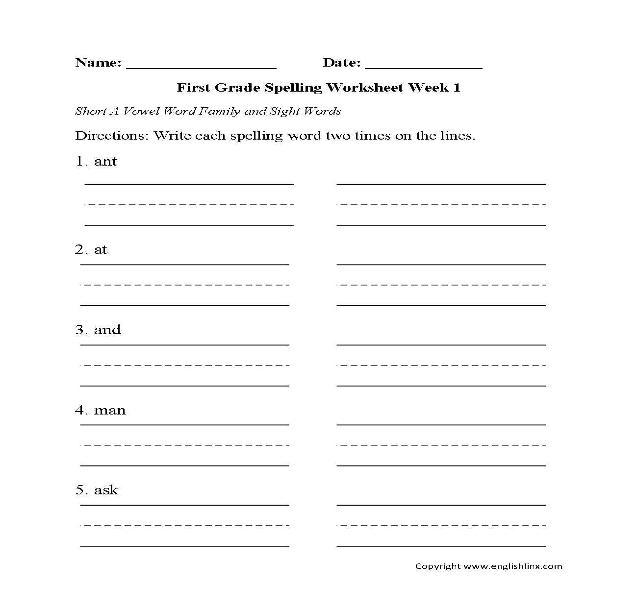 Spelling Worksheets  First Grade Spelling Worksheets Intended For Spelling Worksheets For Grade 1
