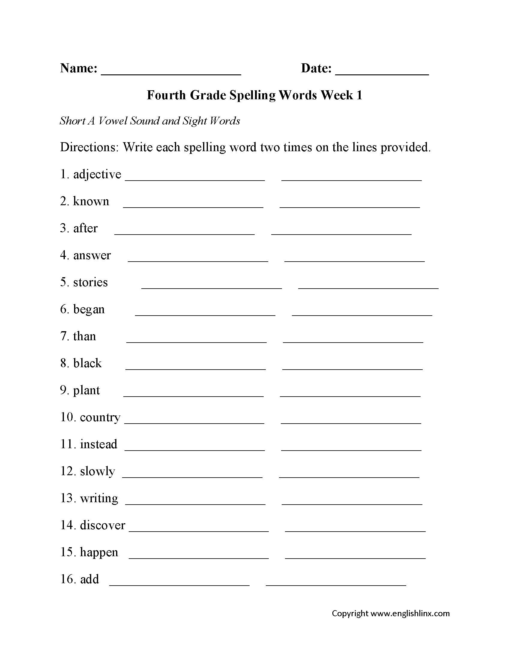 Spelling Worksheets  Fourth Grade Spelling Worksheets Also Free Printable Spelling Worksheets For Grade 1