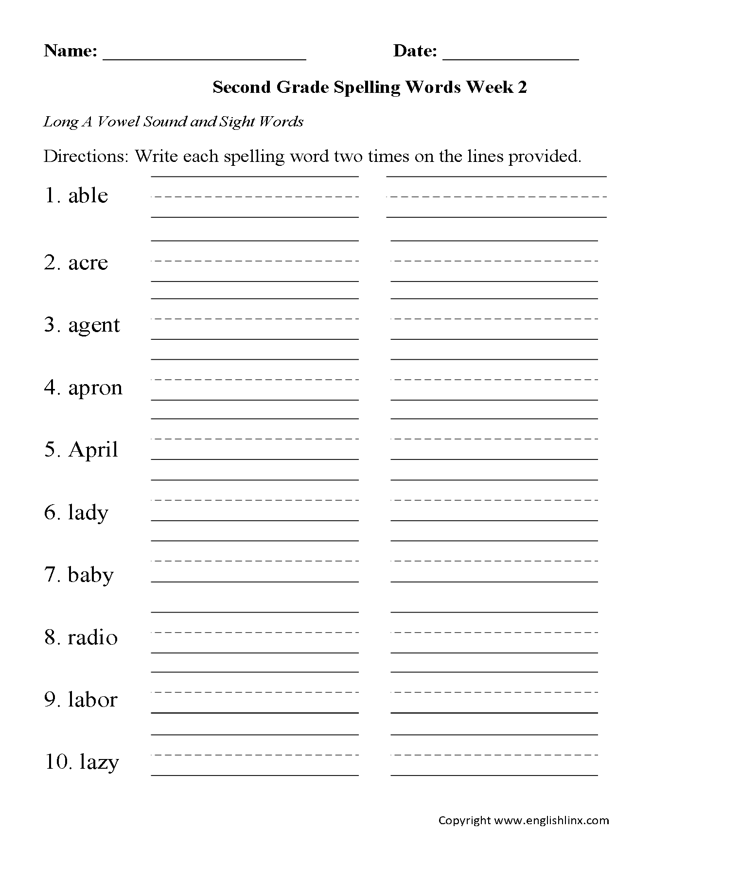 Spelling Worksheets  Second Grade Spelling Worksheets Or 2Nd Grade Spelling Worksheets