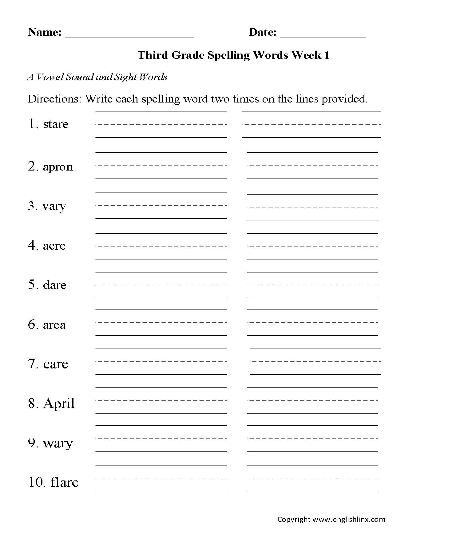 Spelling Worksheets  Third Grade Spelling Worksheets Throughout Free Printable Spelling Worksheets For Grade 1