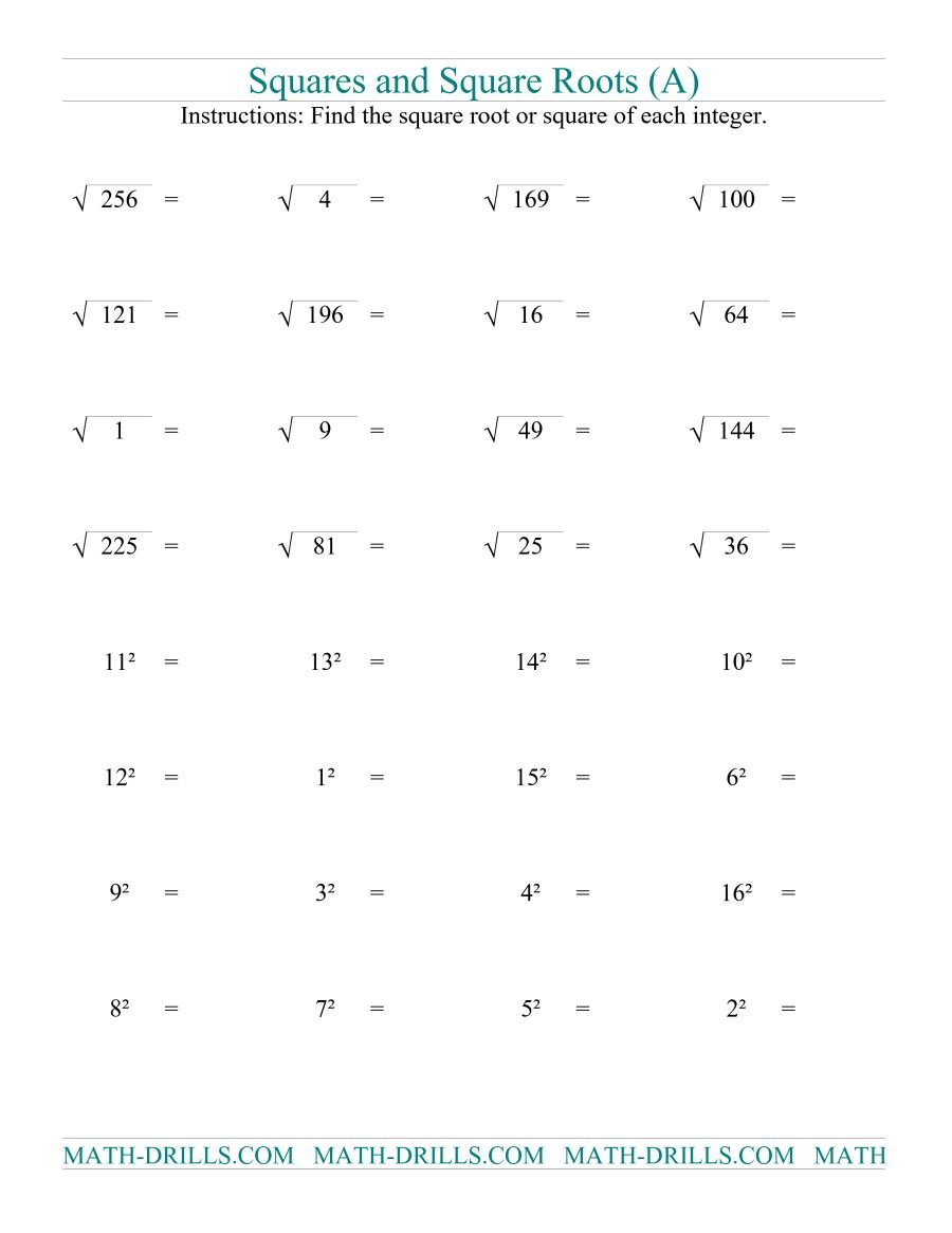 Squares And Square Roots A In Square Root Worksheets 8Th Grade Pdf