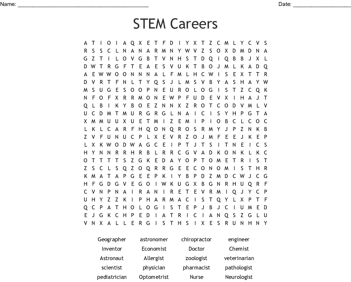 Stem Careers Word Search  Wordmint For Stem Careers Worksheet 1 Answers