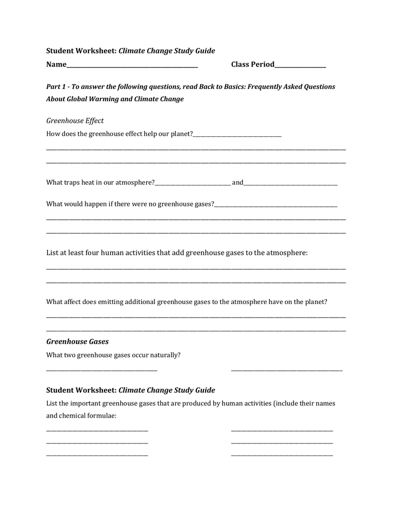 Student Worksheet Climate Change Study Guide Intended For Climate And Climate Change Worksheet Answers