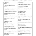 Subjects Predicates And Objects Worksheet 2  Answers For Subject Predicate Worksheet
