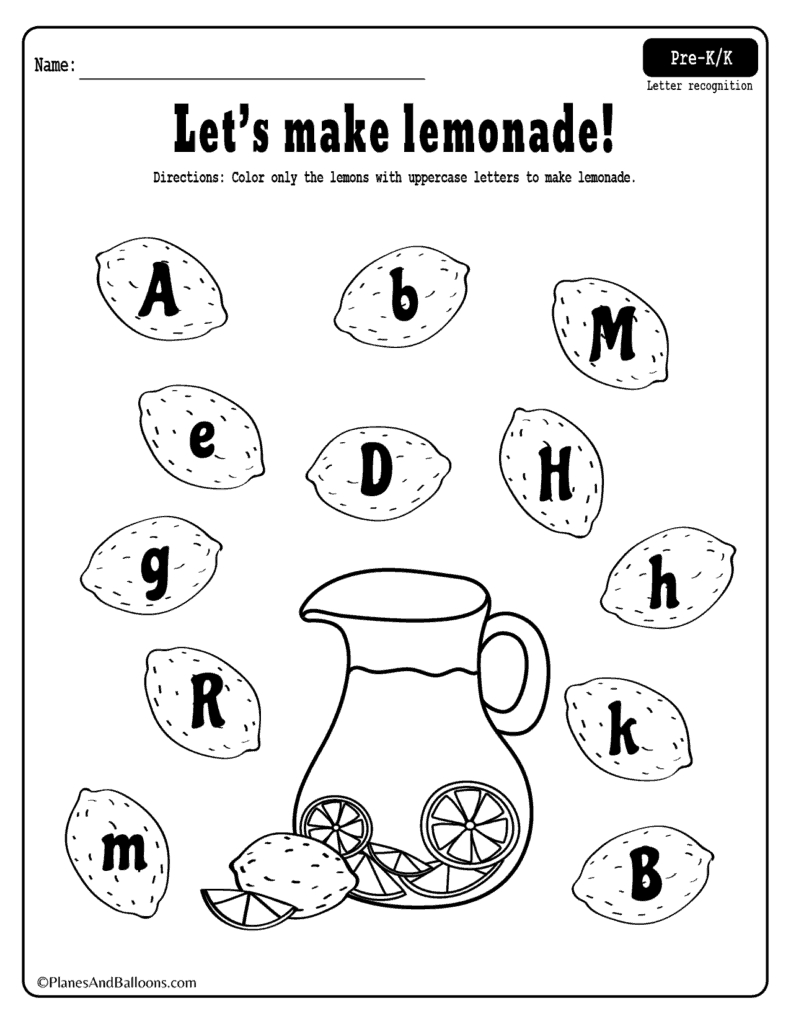 Summer Lemonade Fun Letter Recognition Worksheets Pdf Set For Free Also Letter Recognition Worksheets Pre K