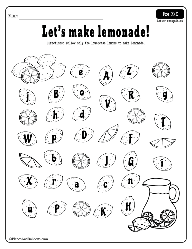 Summer Lemonade Fun Letter Recognition Worksheets Pdf Set For Free Intended For Alphabet Worksheets Pdf