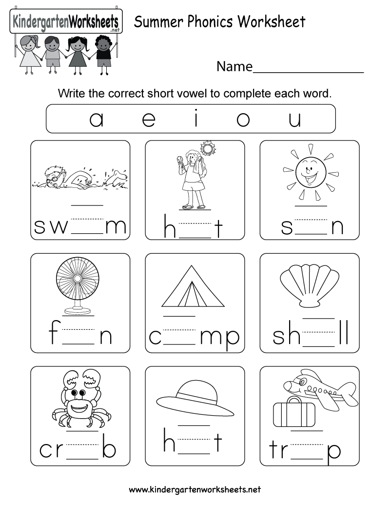 Summer Phonics Worksheet For Kindergarten Free Printable Pertaining To Summer Worksheets For Kindergarten Pdf