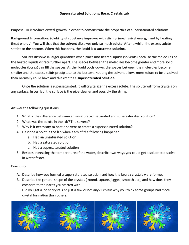 Supersaturated Solutions Together With Growing Crystals Lab Worksheet