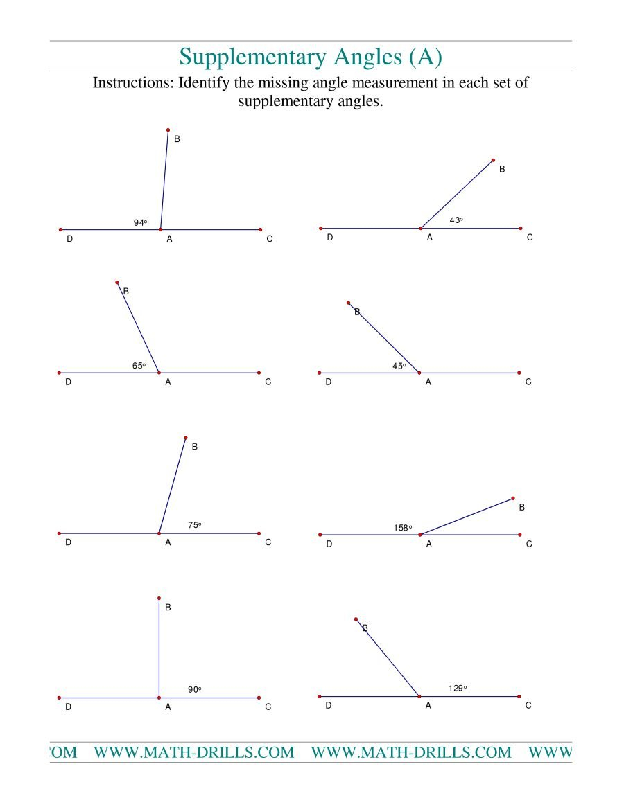Supplementary Angles A Inside Complementary And Supplementary Angles Worksheet Answers