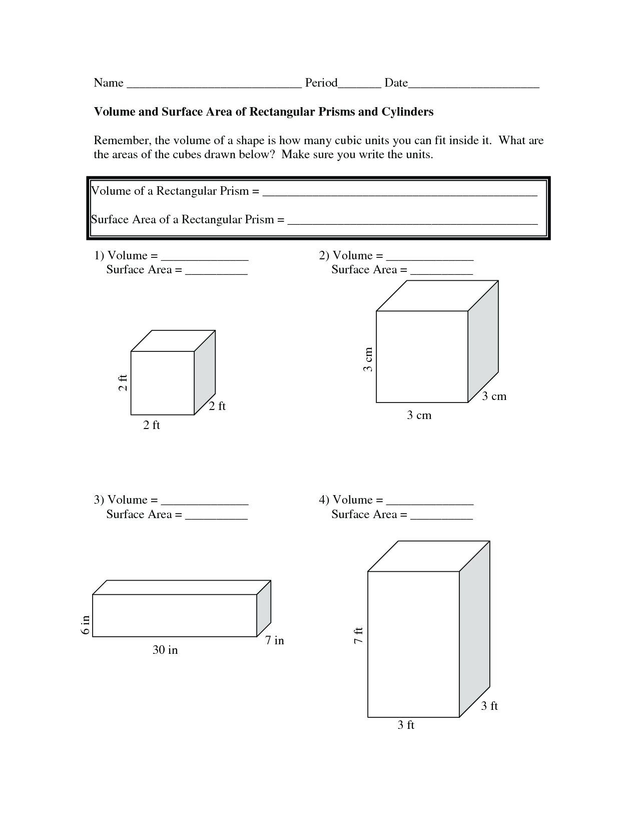 Surface Area Net Worksheet Matching Rectangular Prisms To Their Nets And Volume Rectangular Prism Worksheet Answers