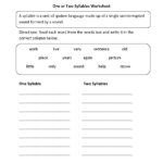 Syllables Worksheets  One Or Two Syllables Worksheet Intended For Syllables Worksheets First Grade