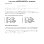Synthesis And Decomposition Reactions Along With Synthesis And Decomposition Reactions Worksheet Answers