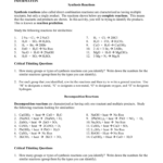 Synthesis And Decomposition Reactions In Synthesis And Decomposition Reactions Worksheet Answers