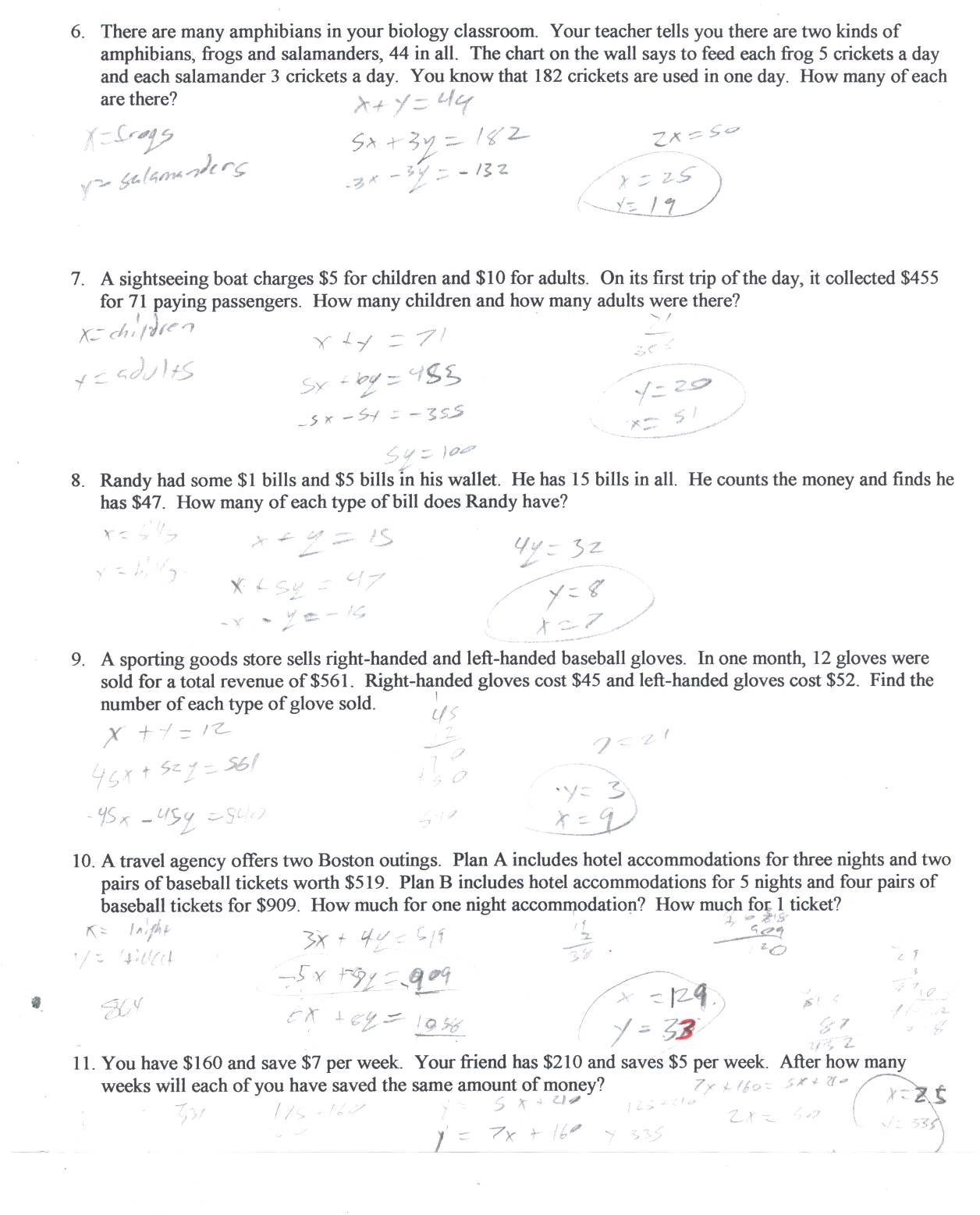 Systems Of Equations Word Problems Worksheet Answers  Yooob In Systems Word Problems Worksheet