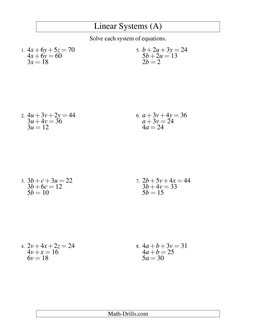 Systems Of Linear Equations  Three Variables  Easy A Or Systems Of Equations Practice Worksheet Answers