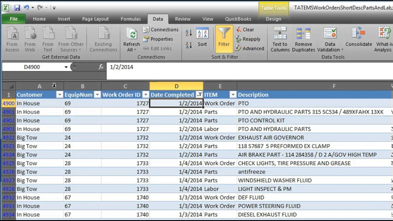 Tatems Fleet Maintenance Software Import To Quickbooks Spreadsheet ... Throughout Fleet Inventory Spreadsheet