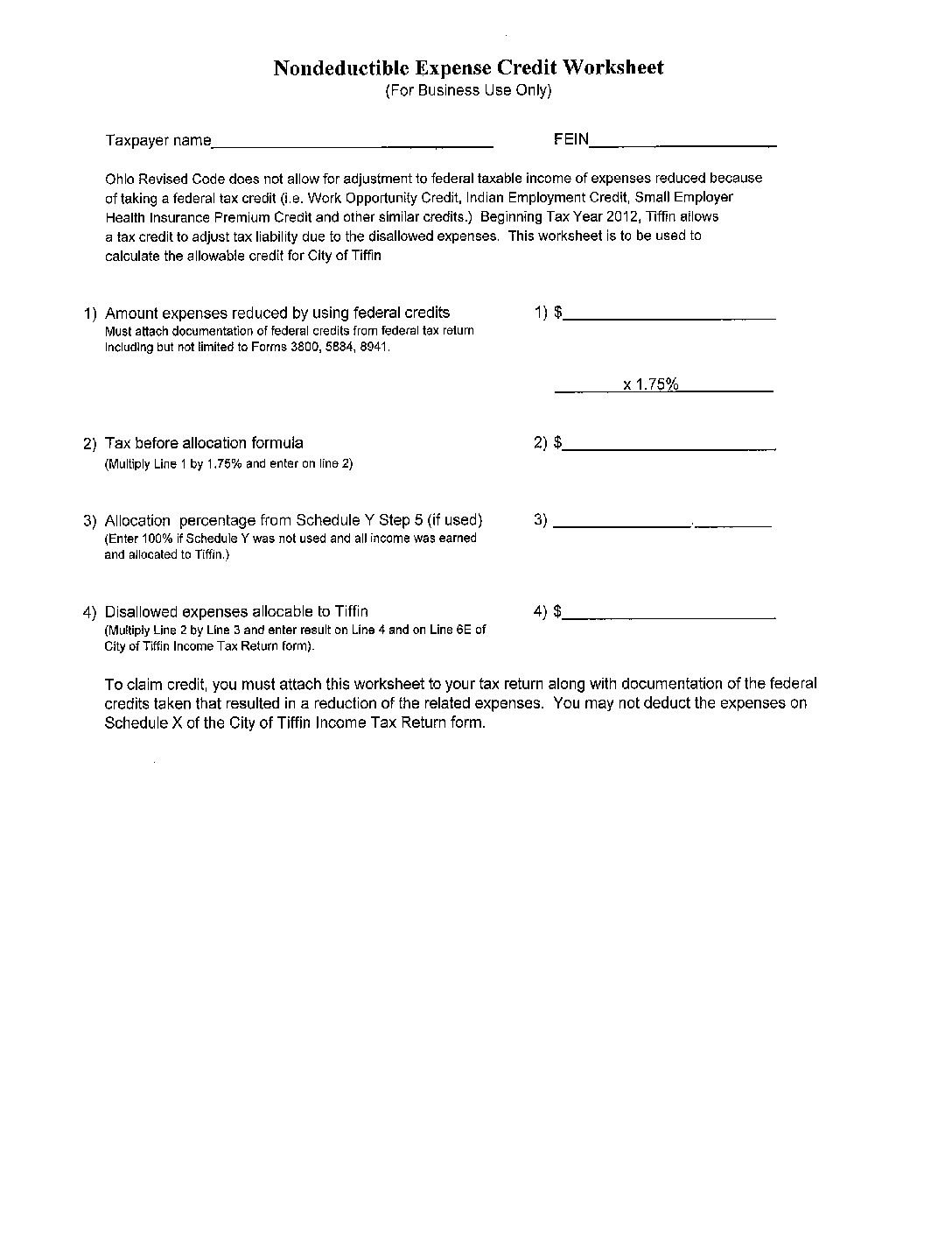 Tax Forms  City Of Tiffin In Police Officer Tax Deductions Worksheet