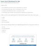 Taxes Quiz  Worksheet For Kids  Study For Taxation Worksheet Answer Key
