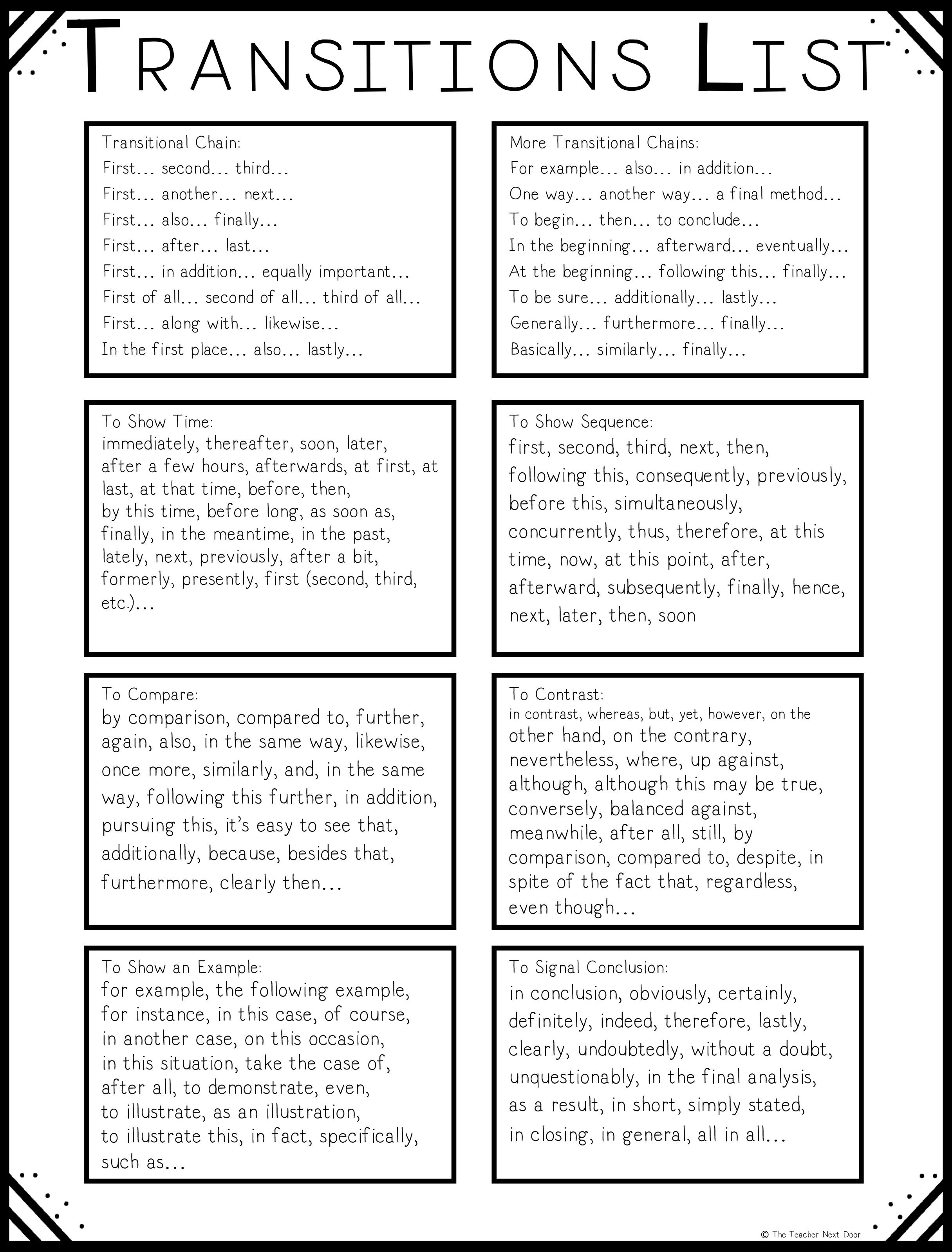 Teaching Paragraph Writing Transitions Along With Transition Words Worksheet High School