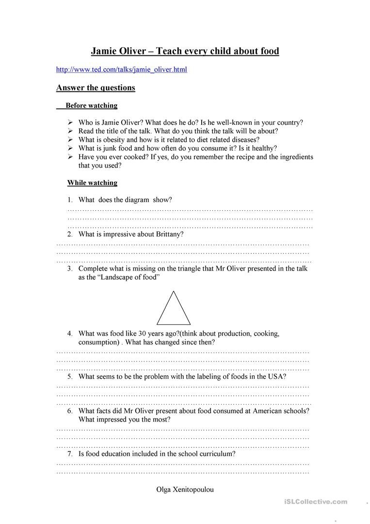 Ted Talk "teach Every Child About Food" Jamie Oliver Worksheet For Ted Talk Worksheet Answers