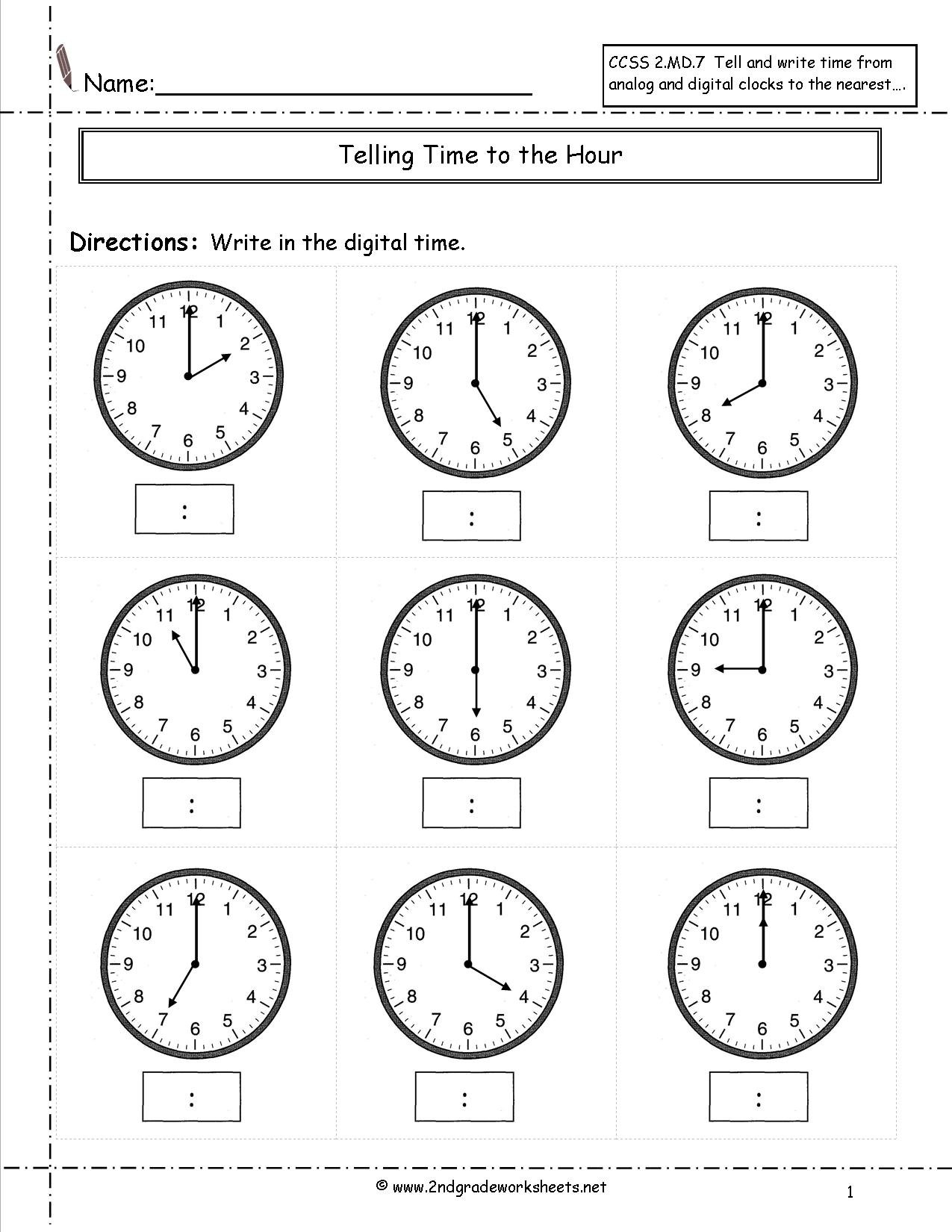 Telling And Writing Time Worksheets For Time To The Hour Worksheets