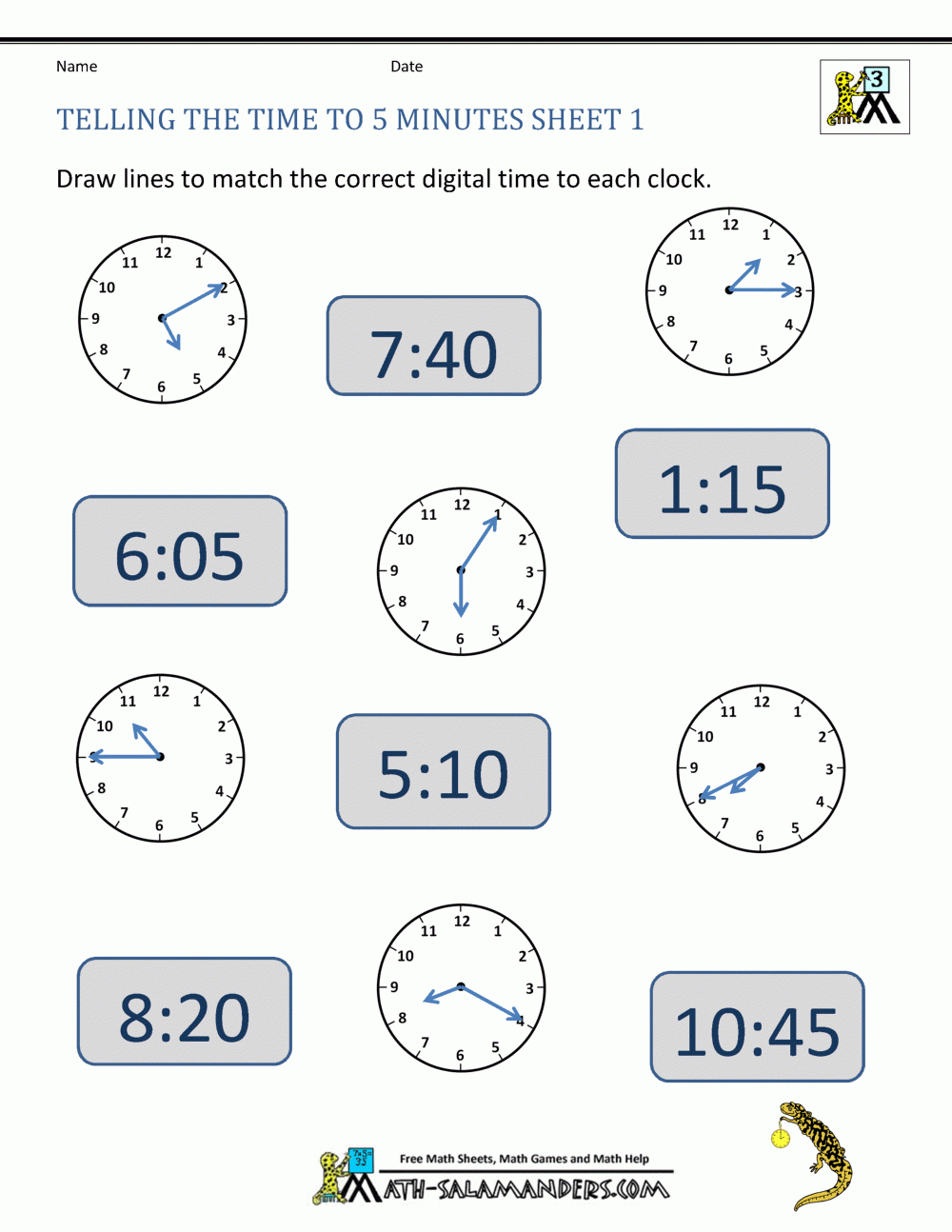 Telling Time Clock Worksheets To 5 Minutes Along With 3Rd Grade Clock Worksheets