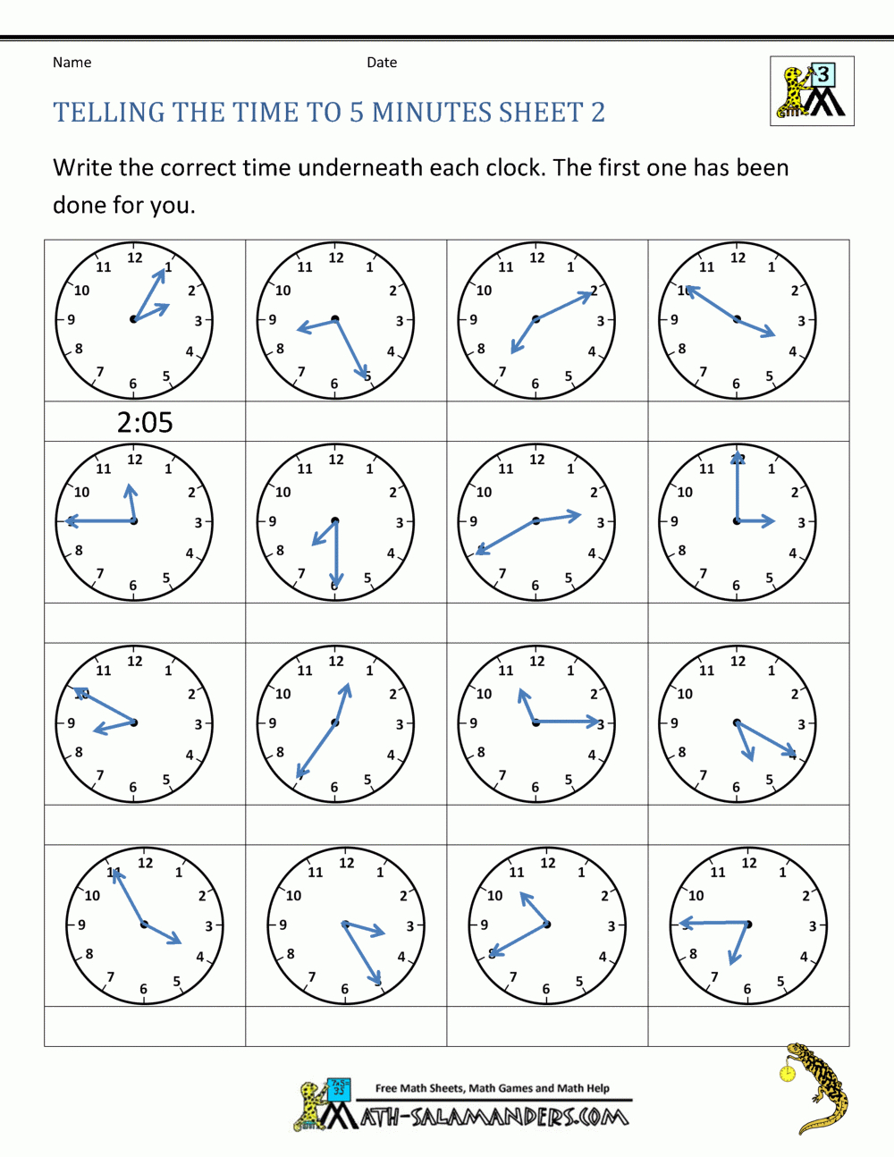 Telling Time Clock Worksheets To 5 Minutes Within Time To The Minute Worksheets