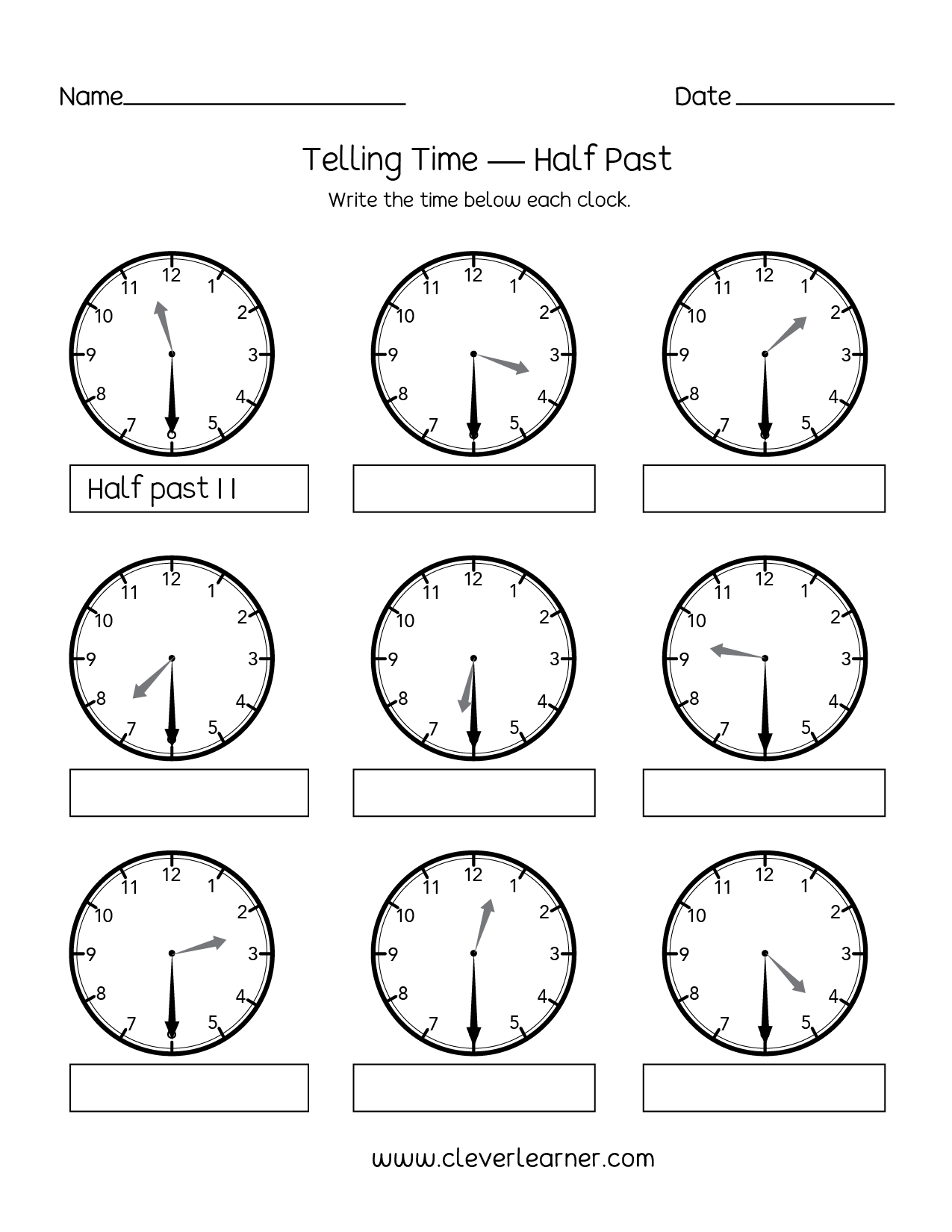 Telling Time Half Past The Hour Worksheets For 1St And 2Nd Graders Or Time To The Hour Worksheets