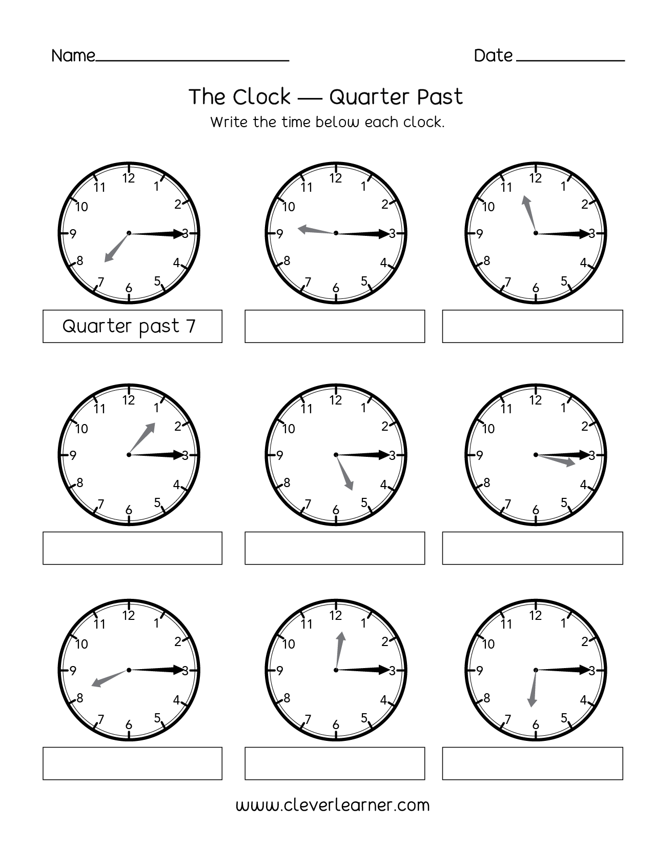 Telling Time Quarter Past The Hour Worksheets For 2Nd Graders Regarding 2Nd Grade Time Worksheets
