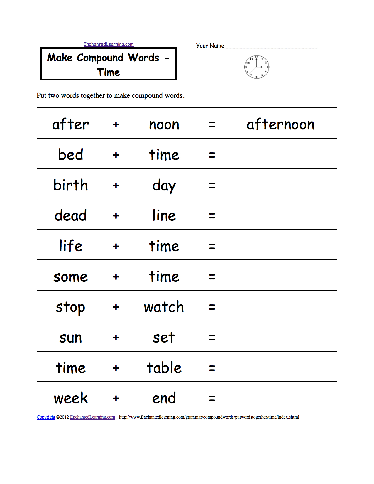 Telling Time  Worksheets Enchantedlearning Intended For Italian Grammar Worksheets