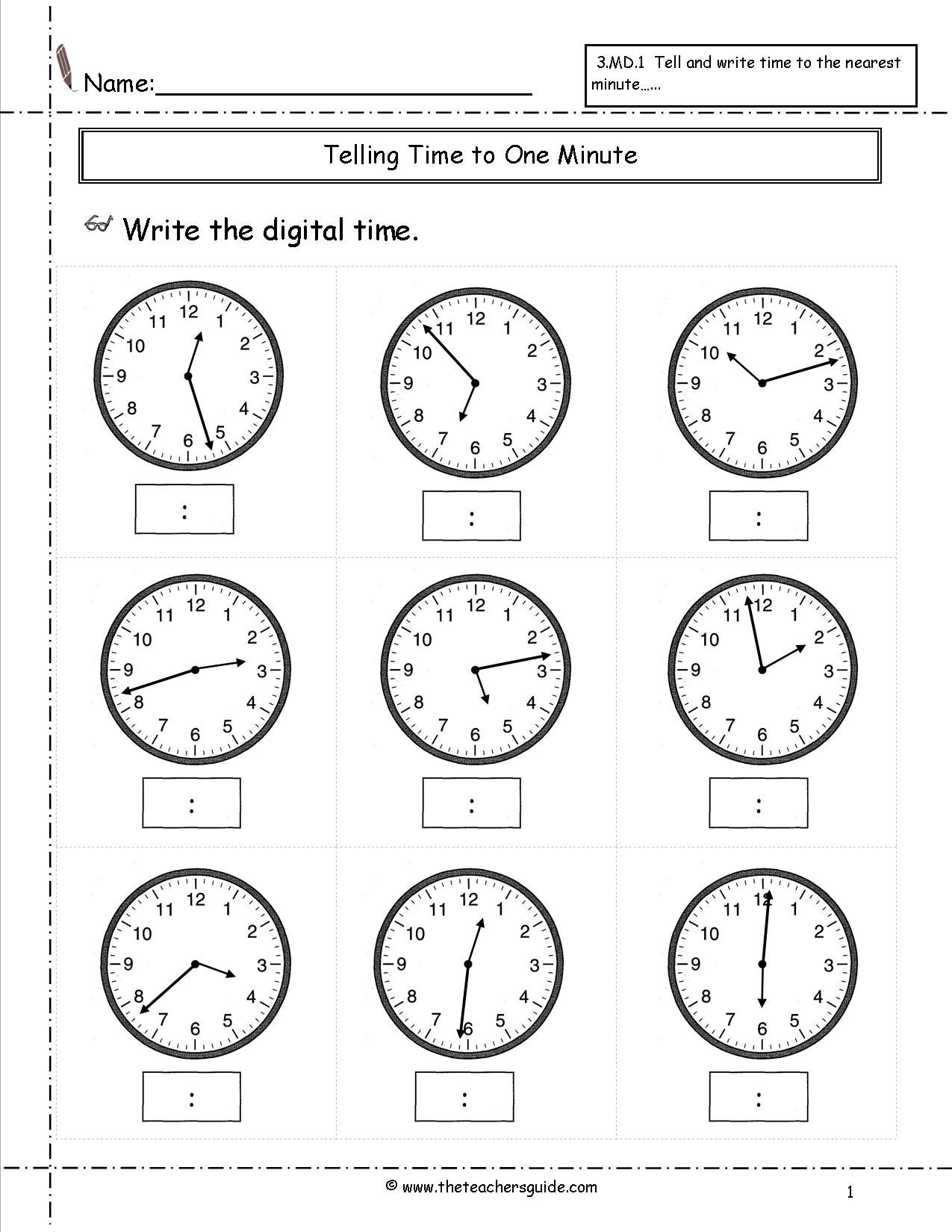 Telling Time Worksheets From The Teacher's Guide Inside Time To The Minute Worksheets