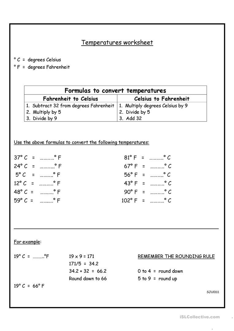 Temperature Conversion Worksheet  Free Esl Printable Worksheets Inside Temperature Conversion Worksheet Answers