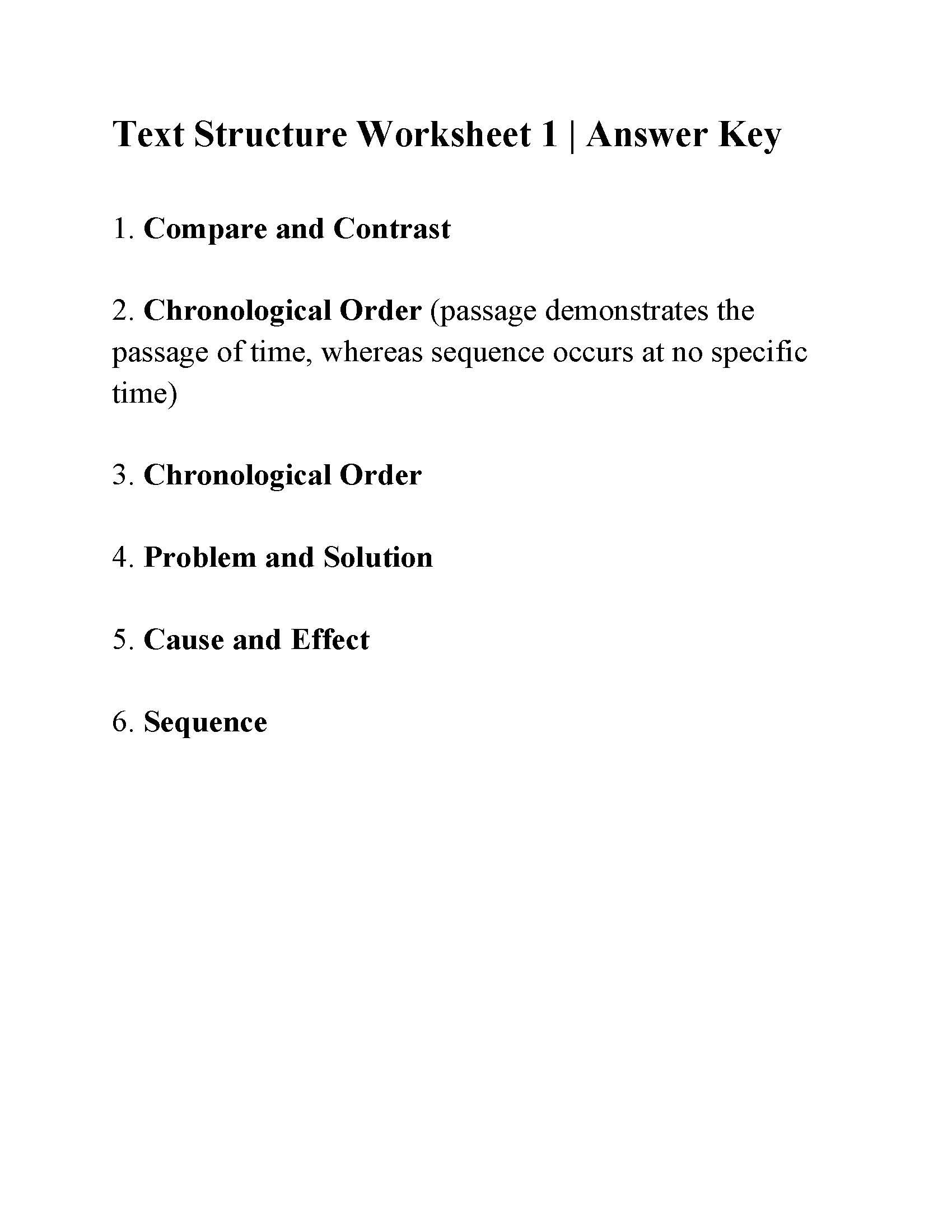 Text Structure Worksheet 1  Answers Throughout Text Structure Worksheets 3Rd Grade