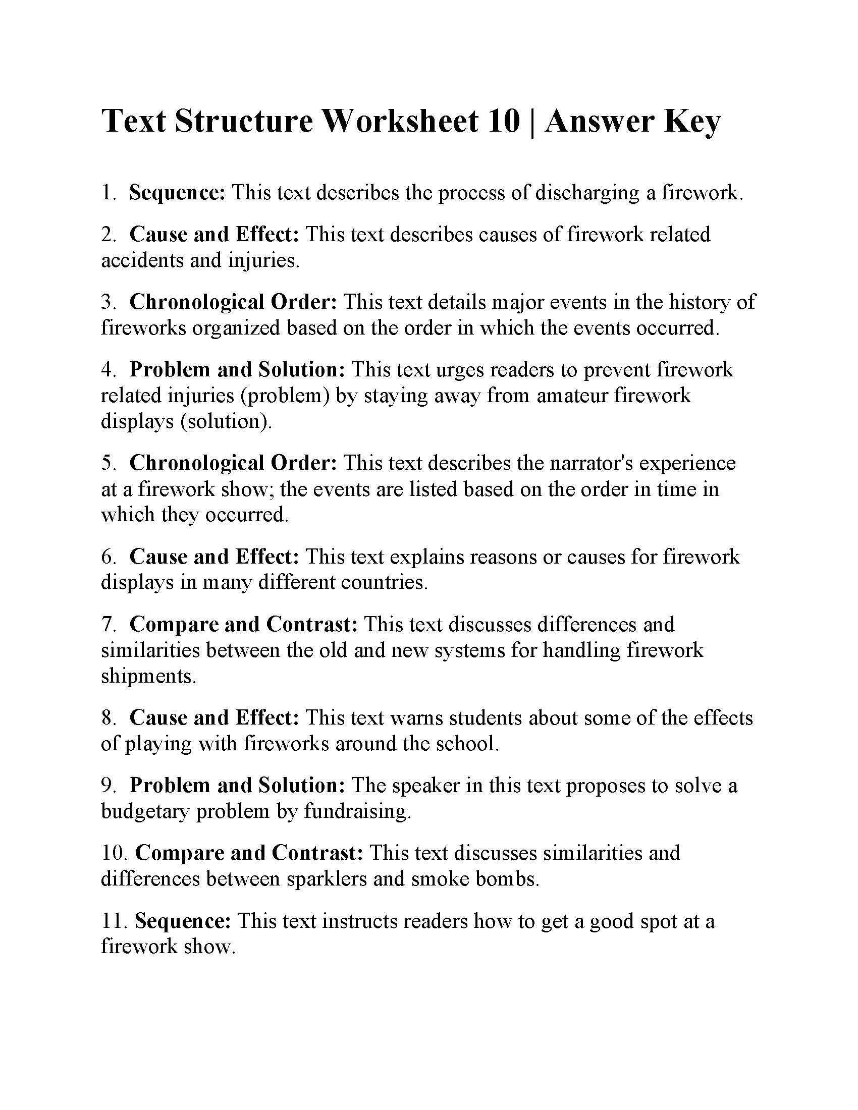Text Structure Worksheet 10  Answers Intended For Text Structure Worksheet Answers