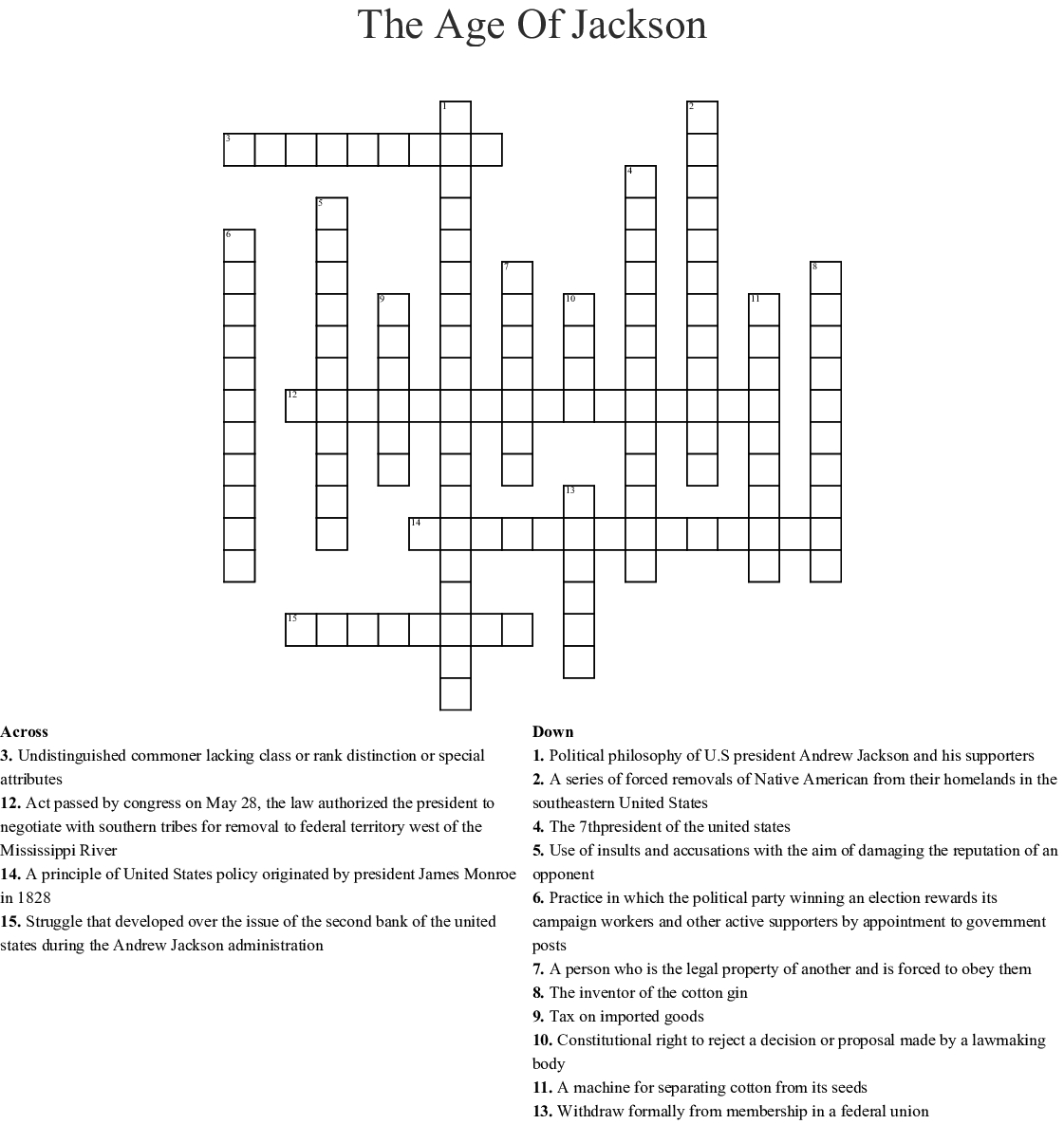 The Age Of Jackson Crossword  Wordmint As Well As The Age Of Jackson Worksheet Answers