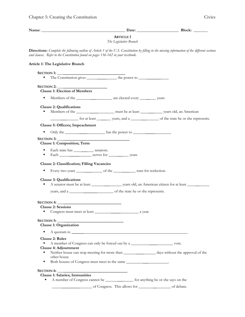 The Articles Of The Constitution Worksheets Answer Key Intended For Constitution Worksheet Answers