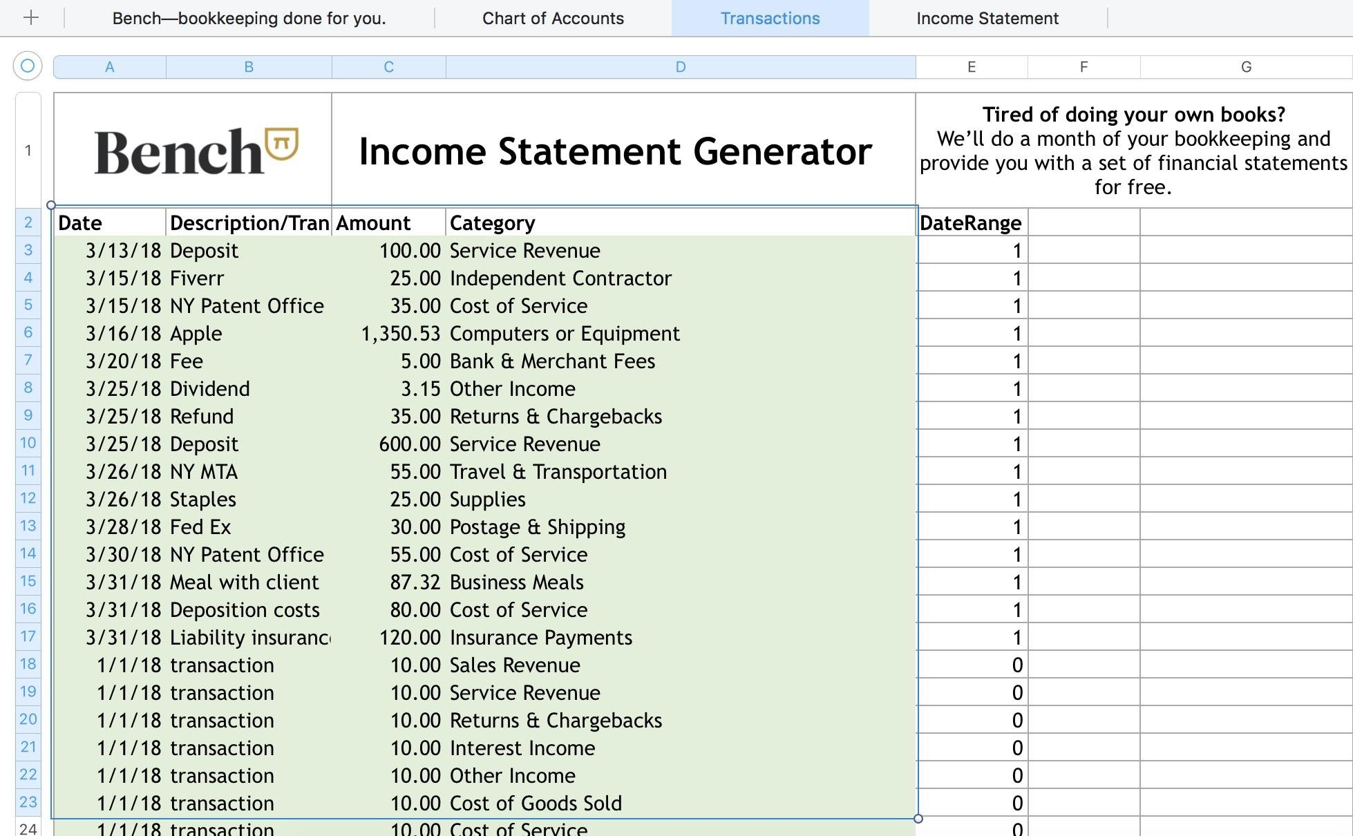 The Bench Guide To Bookkeeping In Excel (Template Included) | Bench Pertaining To Accounting Spreadsheet Template
