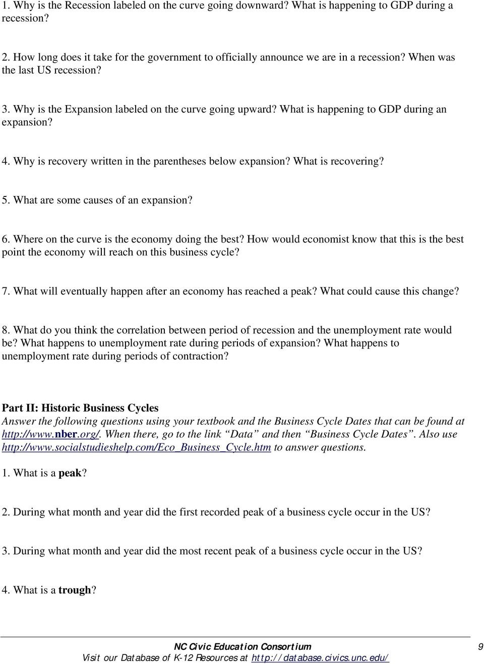 The Business Cycle And Important Economic Measures  Pdf Along With One Us Business Cycle Worksheet Answer Key