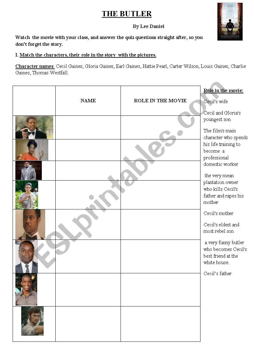 The Butler Movie  Esl Worksheetrainbolady Throughout Movie Worksheets For The Classroom