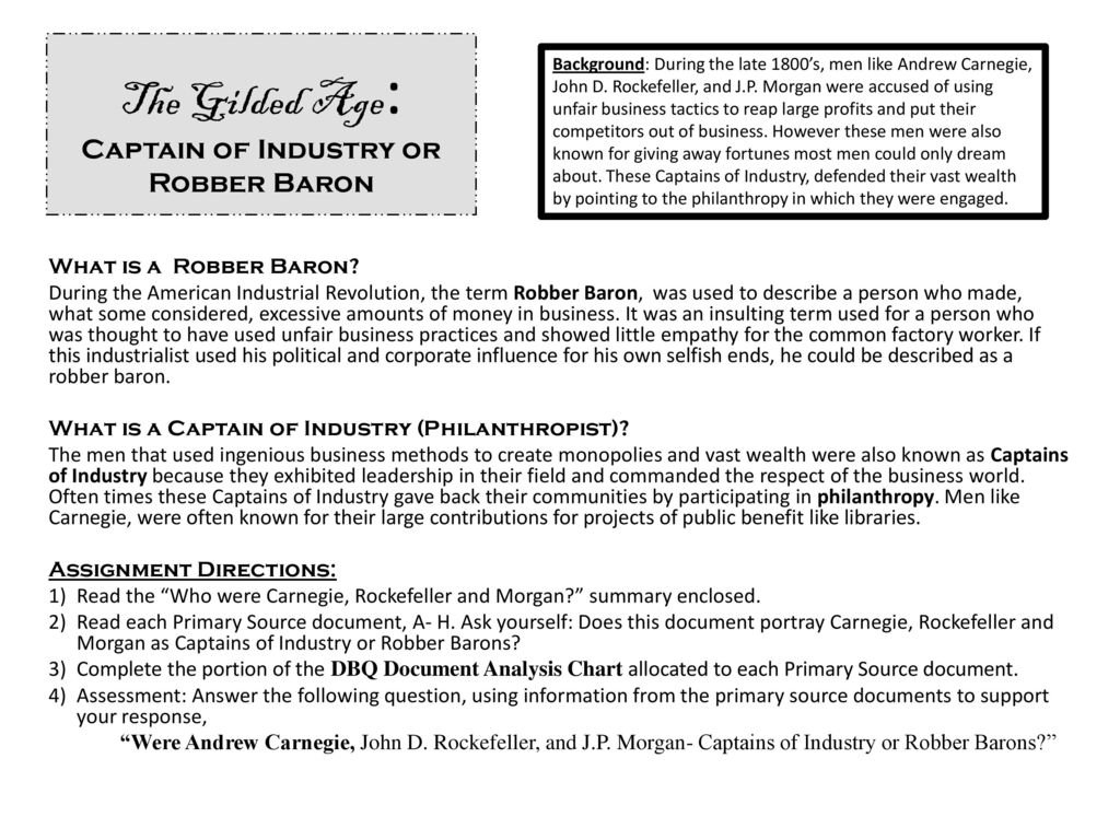 The Gilded Age Captain Of Industry Or Robber Baron  Ppt Download For Captains Of Industry Or Robber Barons Worksheet Answers