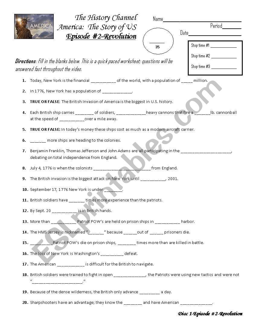 The History Channel America The Story Of Us Episode 2Revolution Within America The Story Of Us Revolution Worksheet Answer Key