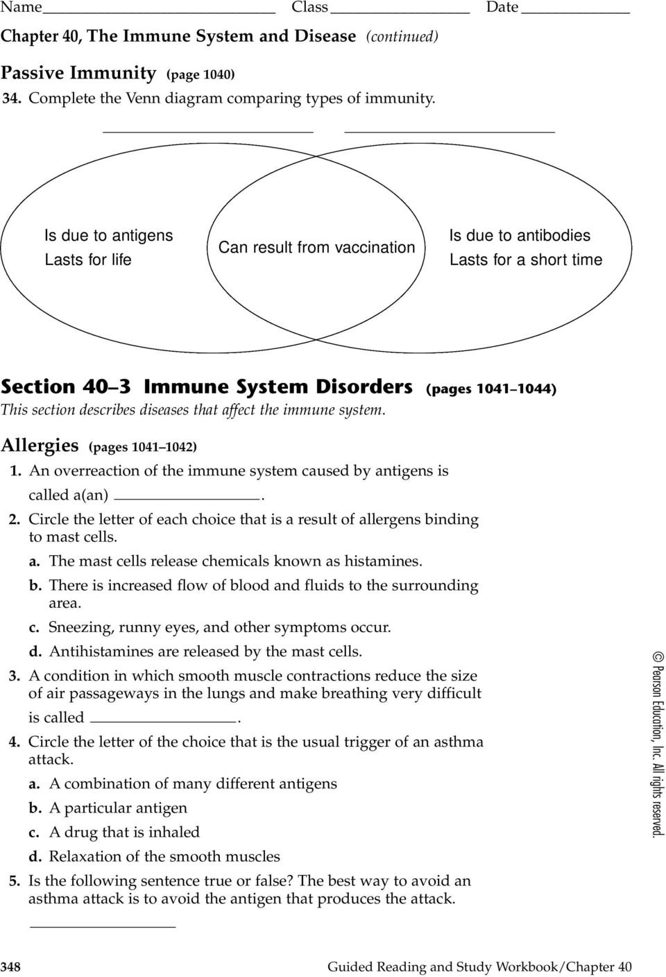 The Immune System And Disease  Pdf Within Chapter 24 The Immune System And Disease Worksheet Answer Key